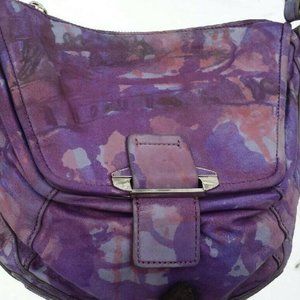 Kooba crossbody purse leather handbag tiedyed painted black purple gray red blue